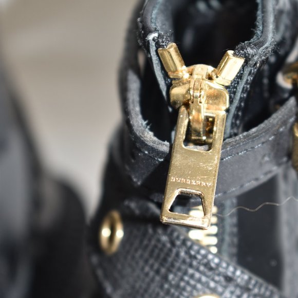 $1500 Burberry Black Brogue Leather Everdon Ankle Boots 38 (TC10) MISSING BUCKLE - Picture 4 of 10